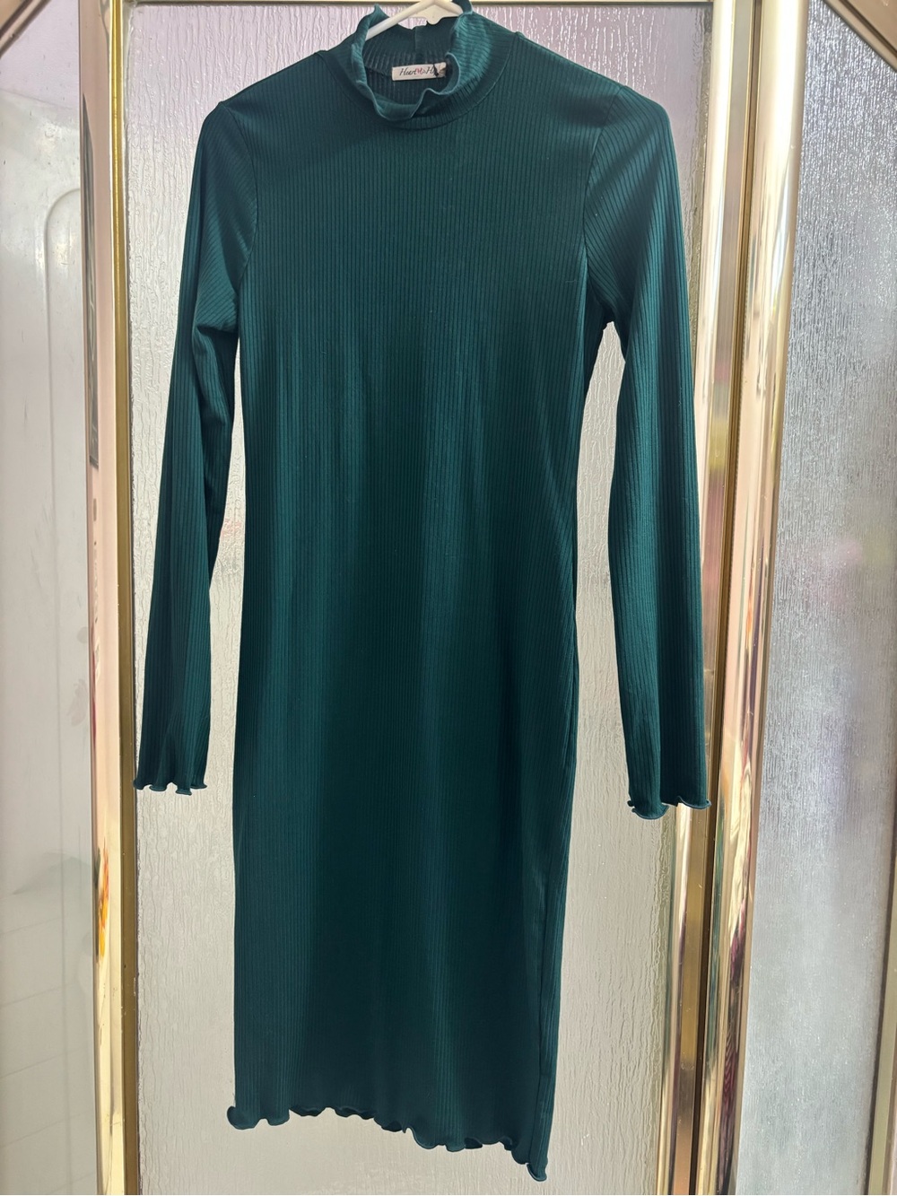 Fashion Nova High Neck Ribbed Long Sleeve Dress - Teal Green Size M